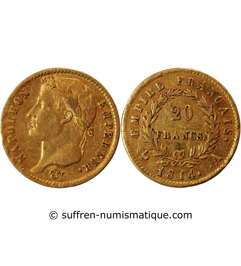 NAPOLEON Ier﻿ - 20 FRANCS OR 1814 A PARIS﻿﻿﻿