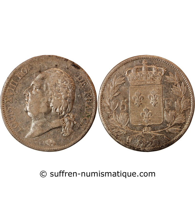 LOUIS XVIII - 5 FRANCS ARGENT 1820 A PARIS﻿