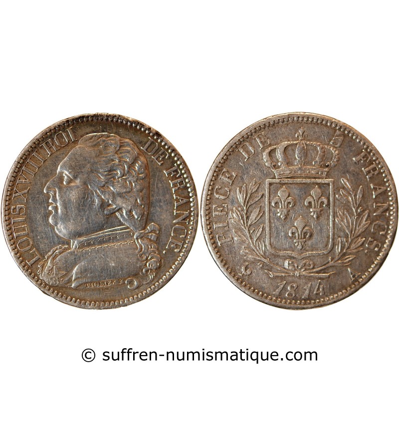 LOUIS XVIII - 5 FRANCS ARGENT 1814 A PARIS