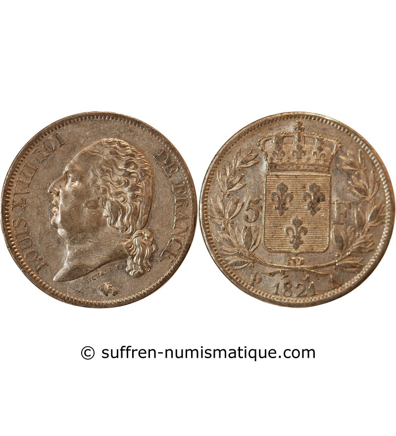 LOUIS XVIII - 5 FRANCS ARGENT 1821 A PARIS