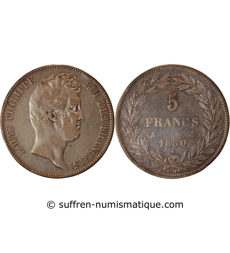 LOUIS PHILIPPE﻿ - 5 FRANCS ARGENT 1830 A PARIS "Sans Le I, Tr en creux"﻿