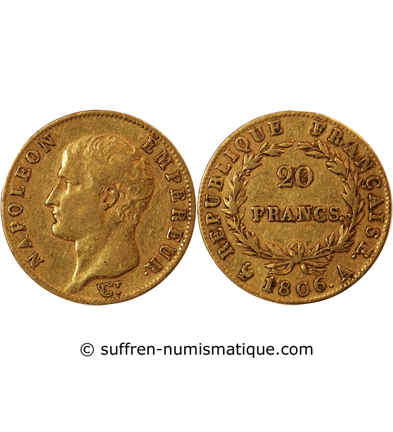 NAPOLEON Ier﻿ - 20 FRANCS OR 1806 A PARIS﻿ "Calendrier grégorien"