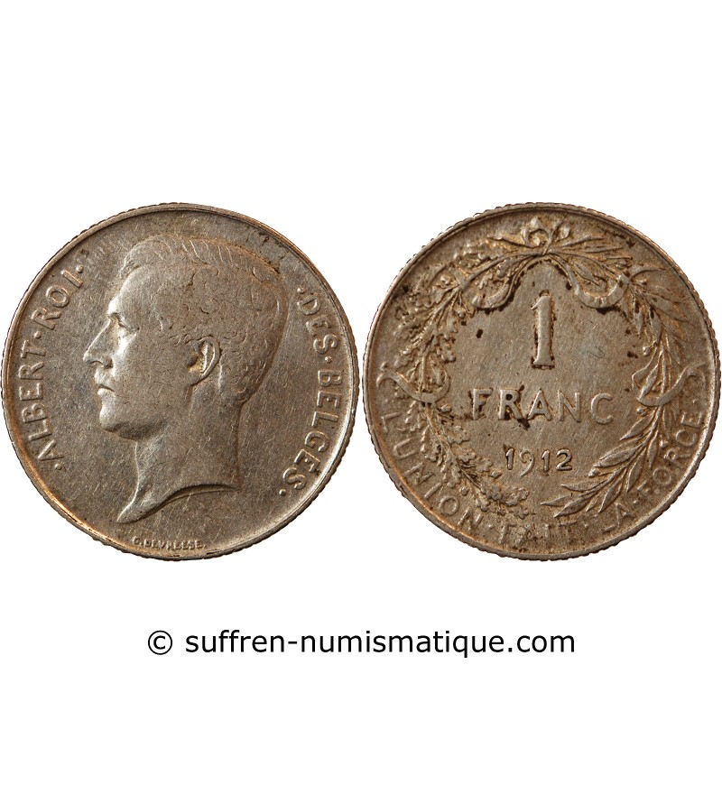 BELGIQUE, ALBERT Ier - 1 FRANC ARGENT 1912 - Légende française