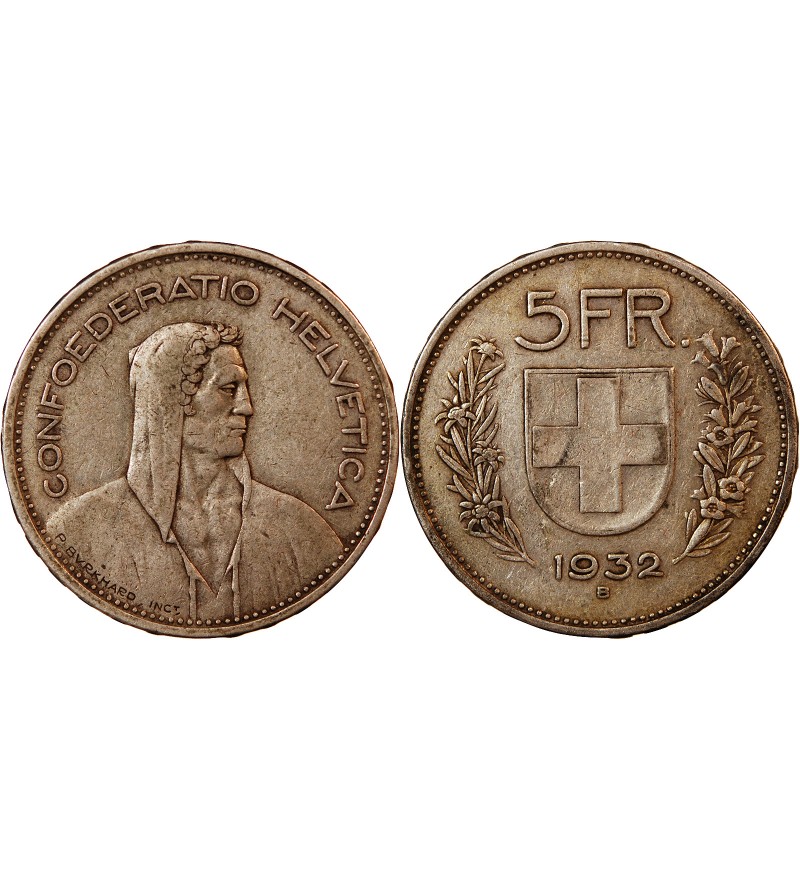 SUISSE  5 FRANCS ARGENT 1932 BERNE, , TB  Suffren Numismatique