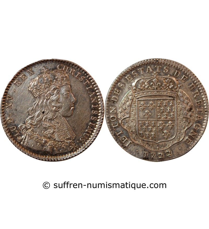 ETATS DE BRETAGNE, LOUIS XV – JETON ARGENT 1722 NANTES Daniel 76