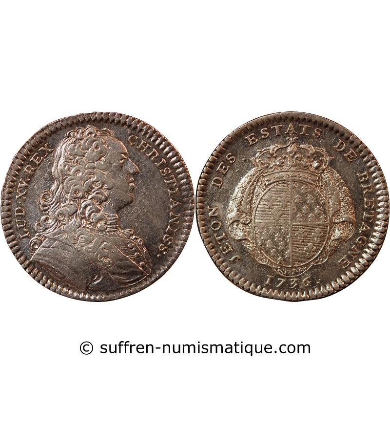 ETATS DE BRETAGNE, LOUIS XV – JETON ARGENT 1736 RENNES Daniel 89