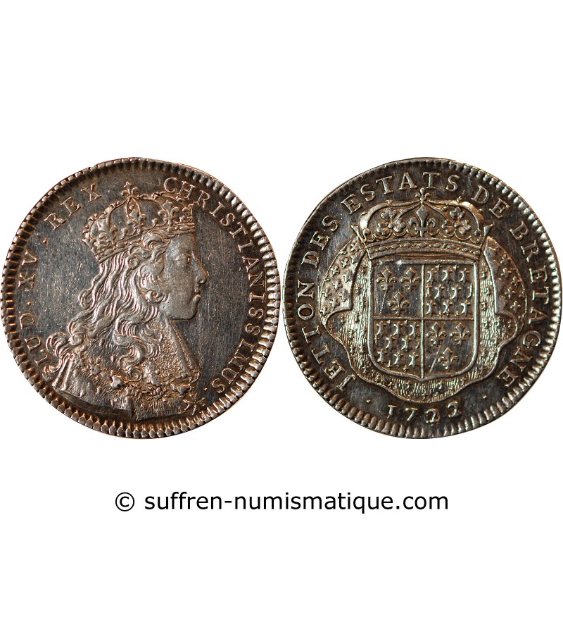 ETATS DE BRETAGNE, LOUIS XV – JETON ARGENT 1722 NANTES Daniel 76