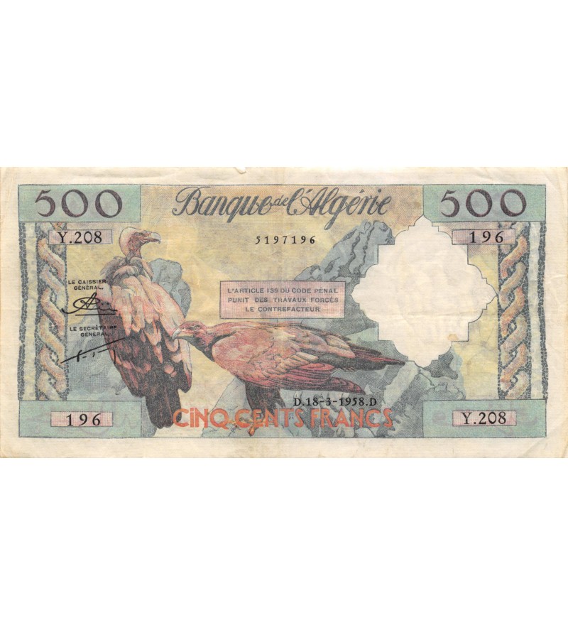 ALGERIE - 500 FRANCS 18-03-1958