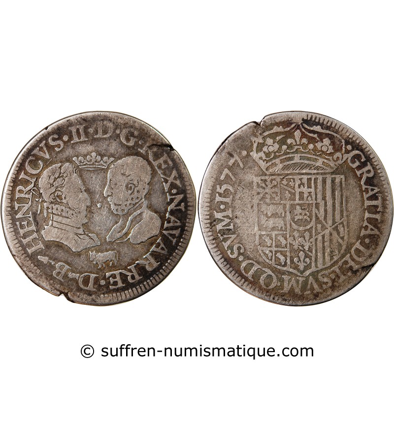 NAVARRE-BÉARN, Henri III et Margueritte de Valois – TESTON ARGENT 1577 MORLAAS