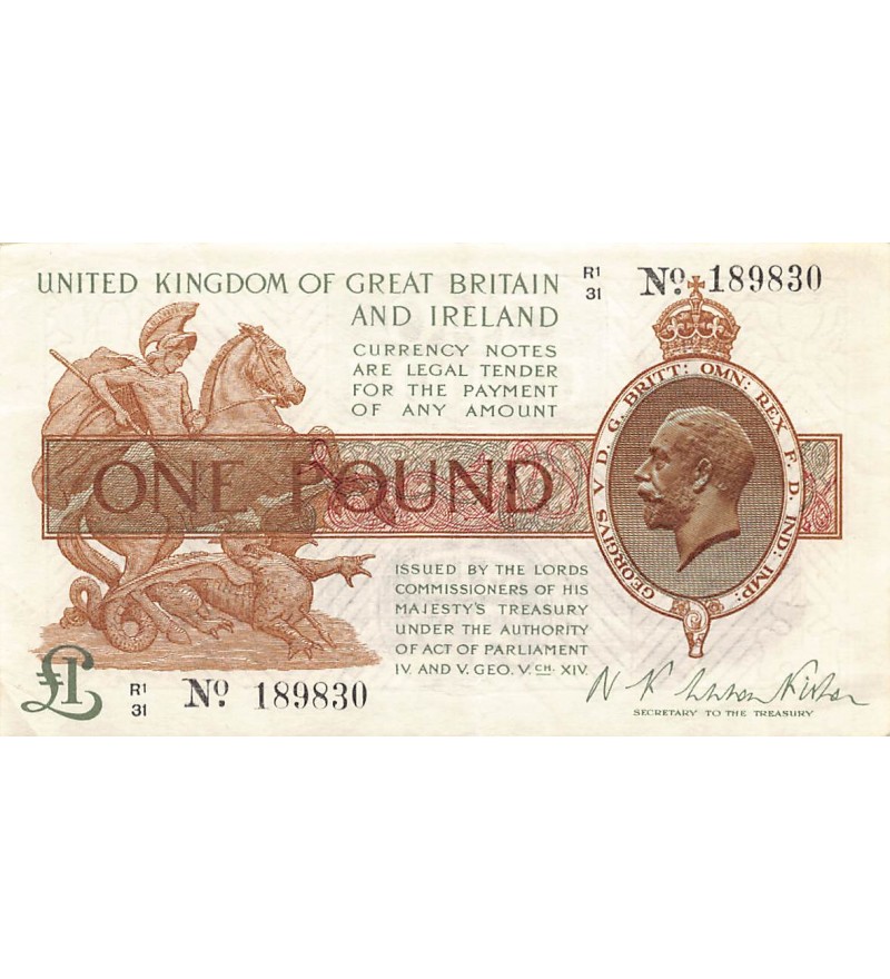 ANGLETERRE, TRESORE, Warren Fisher - 1 POUND 1922 P-359A