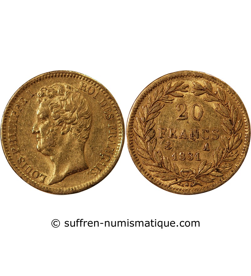 LOUIS PHILIPPE﻿ Ier - 20 FRANCS OR 1831 A PARIS "Tête Nue Tranche en Creux"﻿