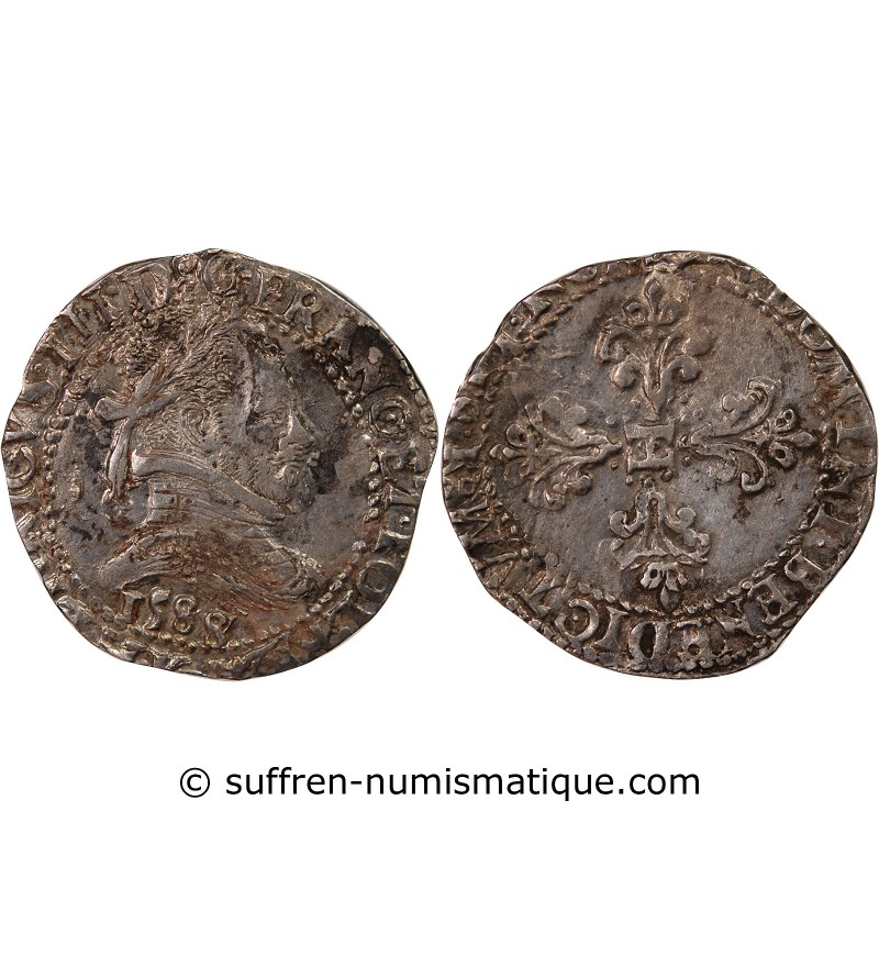 HENRI III - 1/2 FRANC ARGENT 1588 K BORDEAUX