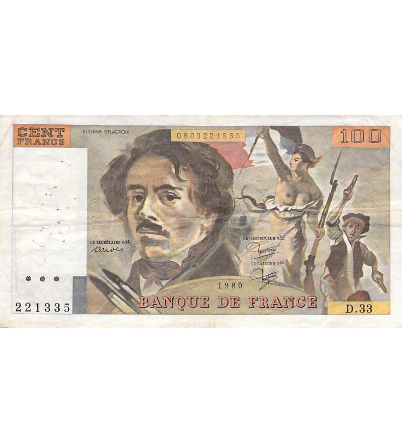 FRANCE, DELACROIX - 100 FRANCS 1980 - SÉRIES VARIÉES - TB à TB+