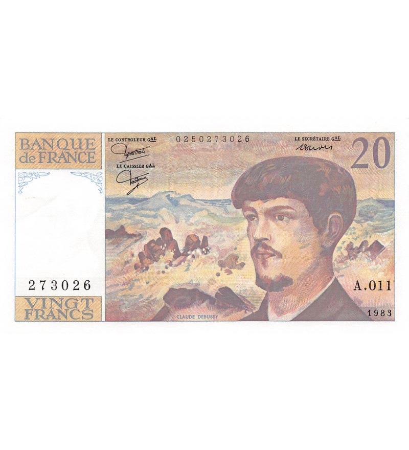 FRANCE, DEBUSSY - 20 FRANCS 1983 - SERIE A.011 - SUP+