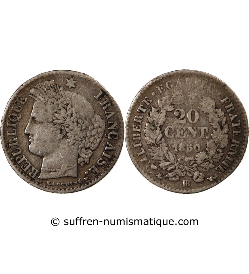 CERES - 20 CENTIMES ARGENT 1850 BB STRASBOURG