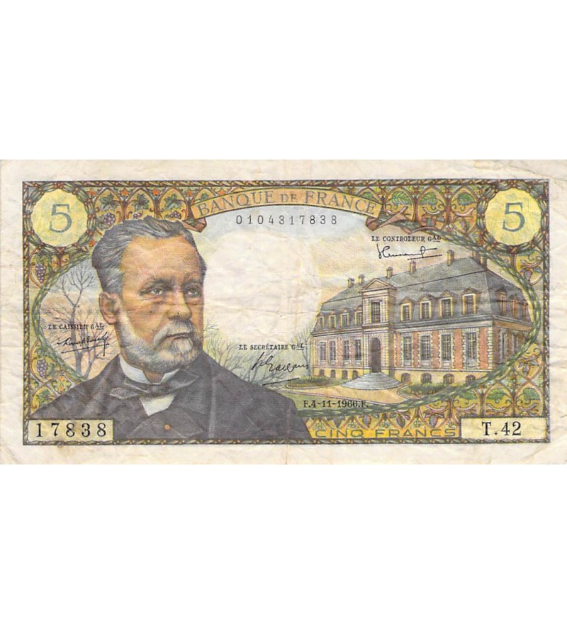 FRANCE, LOUIS PASTEUR - 5 FRANCS 04/11/1966 - SÉRIE T.42 - TB