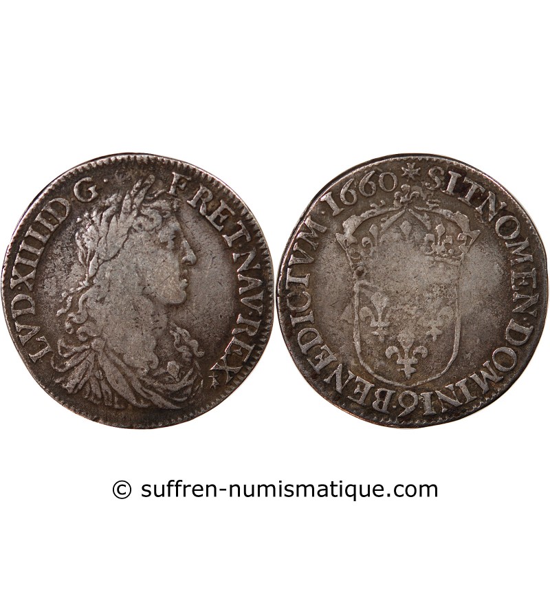 LOUIS XIV - 1/2 ECU ARGENT AU BUSTE JUVENILE 1660 RENNES