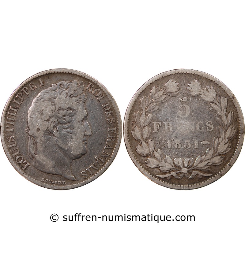 LOUIS PHILIPPE﻿ - 5 FRANCS ARGENT 1831 BB STRASBOURG "Type Domard, Tr creux"