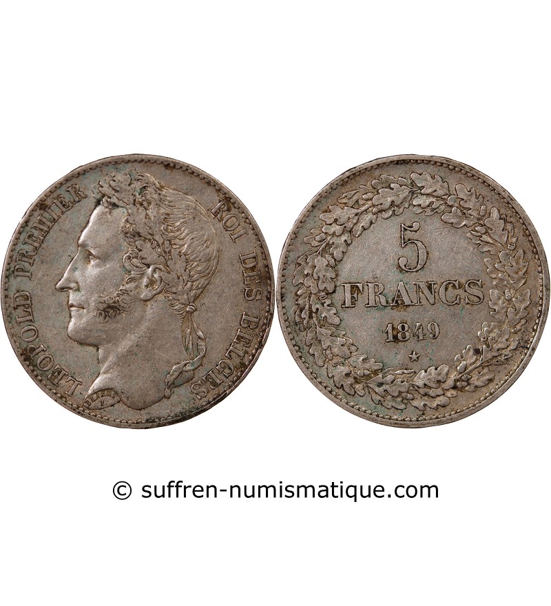 BELGIQUE, LEOPOLD Ier - 5 FRANCS ARGENT 1849