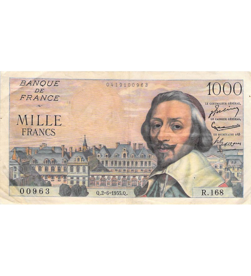 FRANCE, RICHELIEU - 1000 FRANCS 02/05/1955 - SÉRIE R.168 - TB+