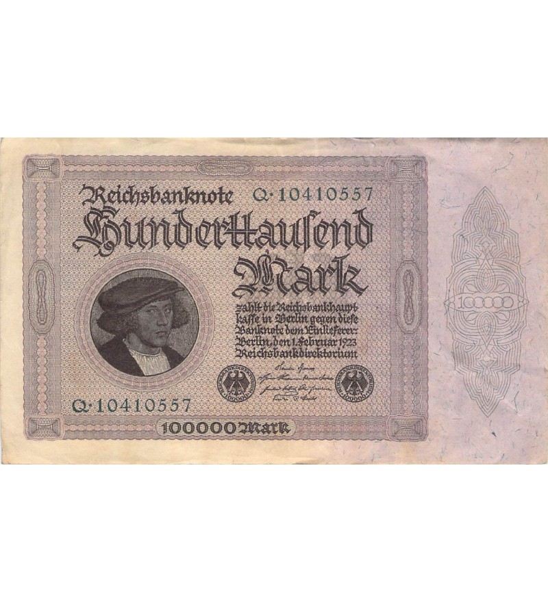 ALLEMAGNE, MARCHAND GISZE - 100000 MARK 01/02/1923