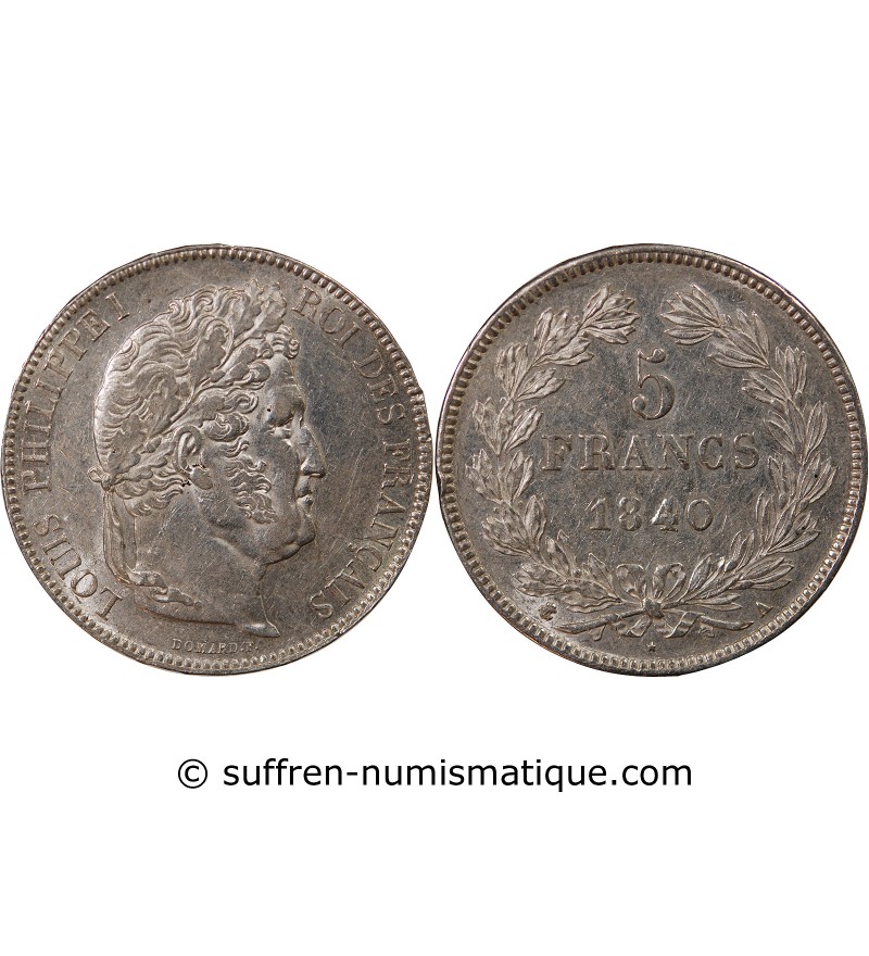 LOUIS PHILIPPE﻿ - 5 FRANCS ARGENT 1840 A PARIS "Type Domard, Tr relief"