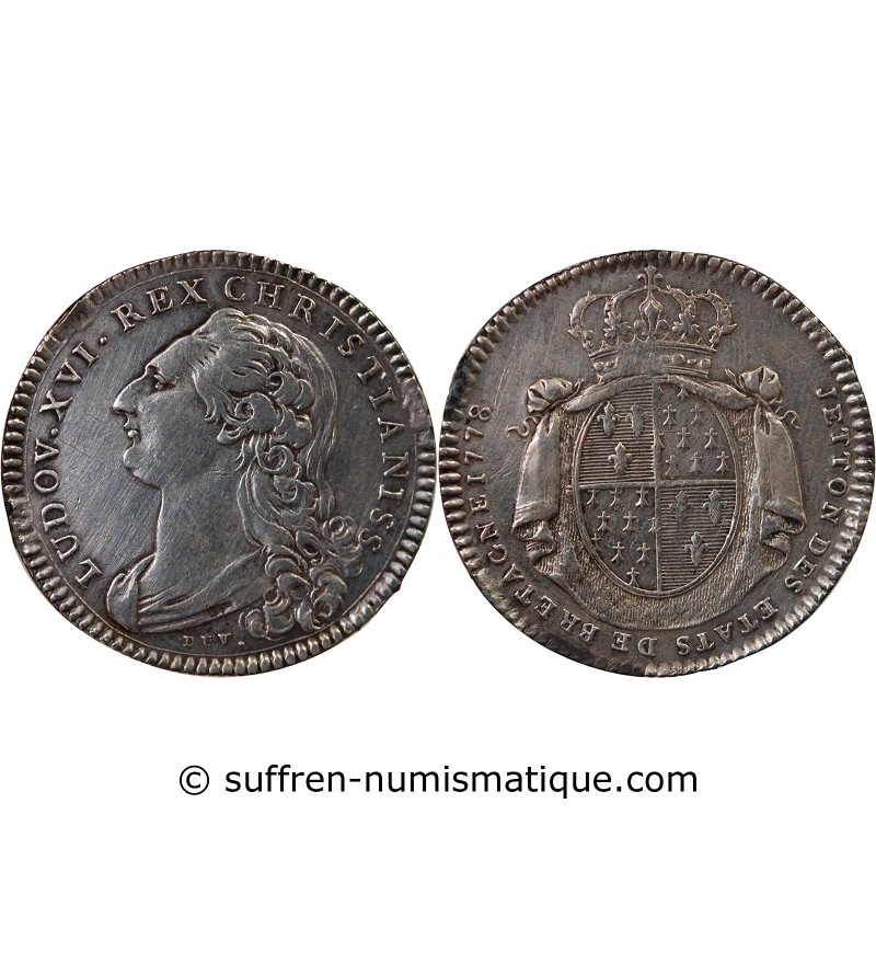 ETATS DE BRETAGNE, LOUIS XVI – JETON ARGENT 1778 RENNES Daniel 126