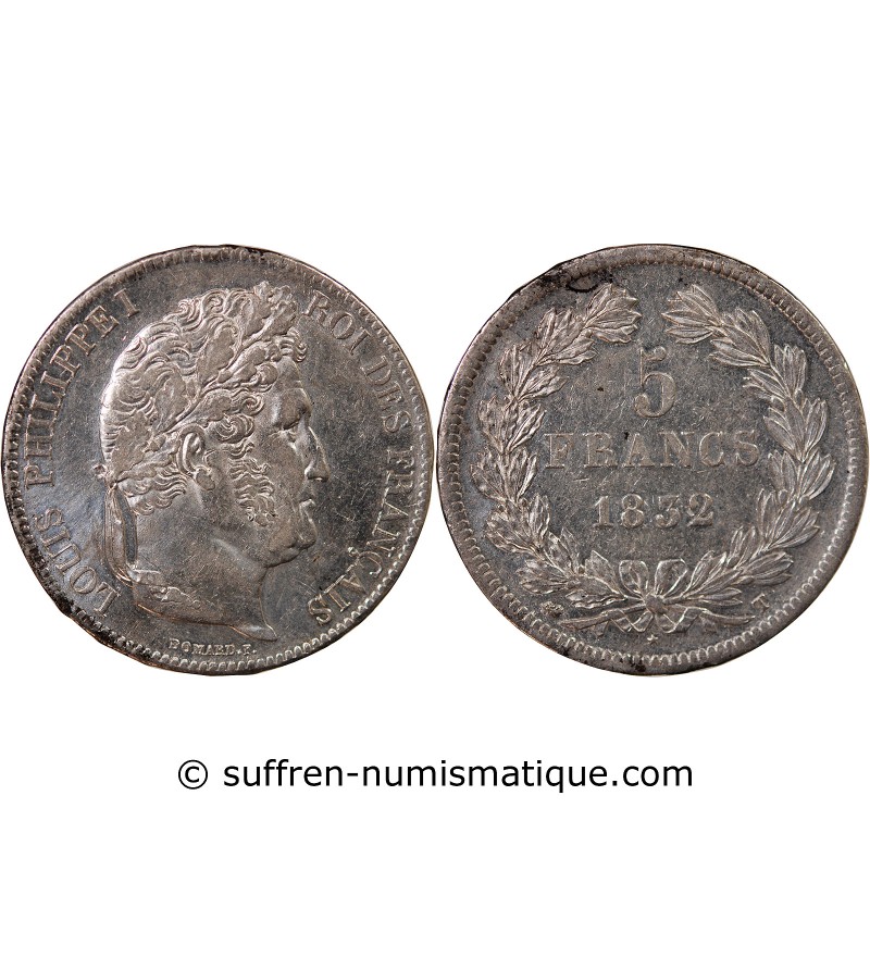 LOUIS PHILIPPE﻿ - 5 FRANCS ARGENT 1832 T NANTES "Type Domard, Tr relief"