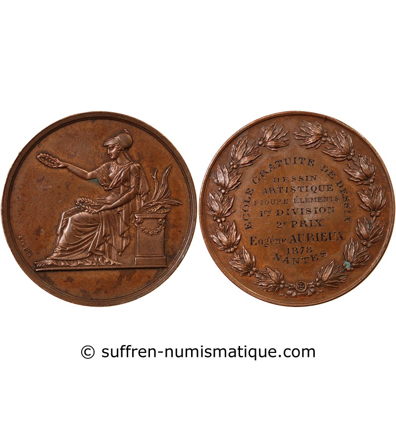 ECOLE DE DESSIN DE NANTES - MEDAILLE CUIVRE attribuée en 1878