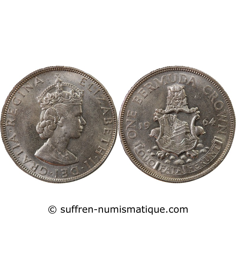 BERMUDES, ELISABETH II - CROWN ARGENT 1964