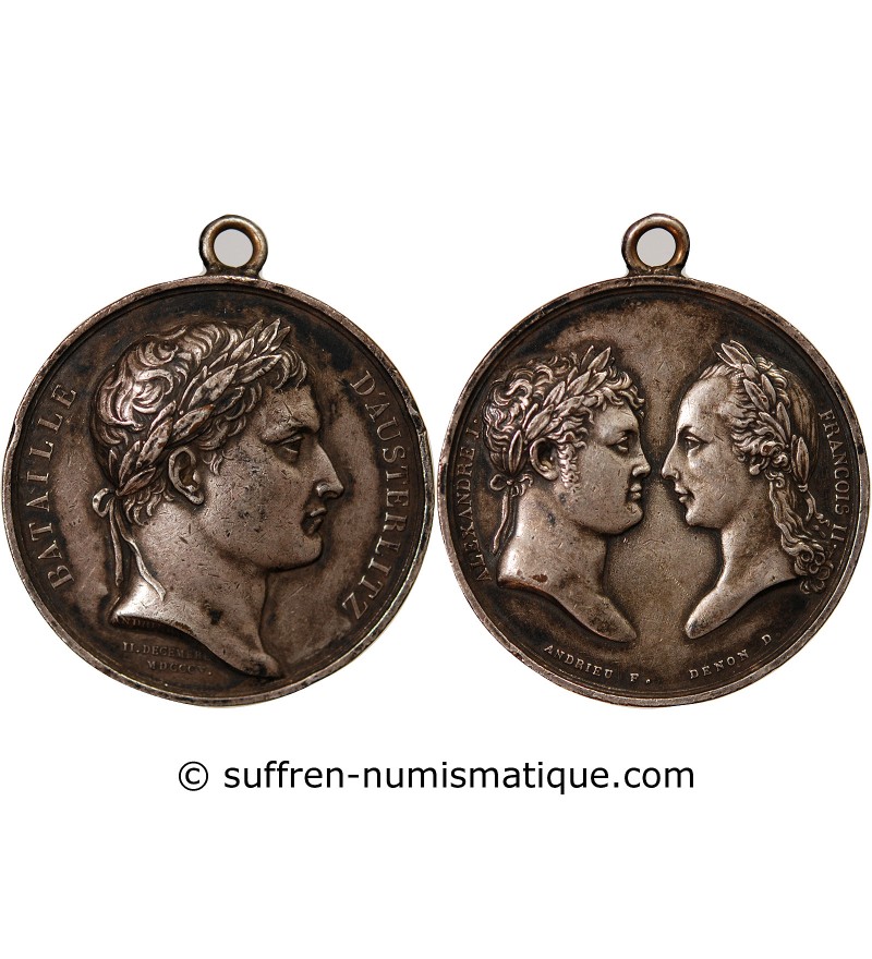 NAPOLÉON Ier, BATAILLE D'AUSTERLITZ - MEDAILLE BRONZE ARGENTE Poinçon Proue (1842-1845)