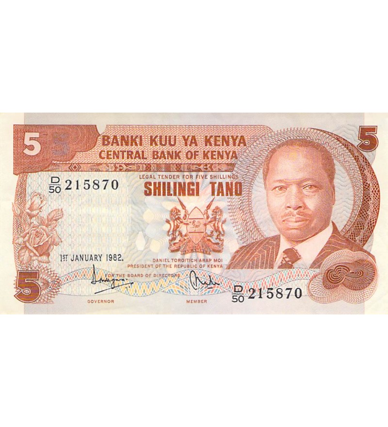 KENYA, DANIEL ARAP MOI - 5 SHILLINGS 01/01/1982 - TTB