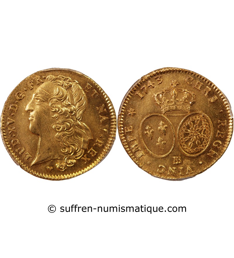 LOUIS XV - DOUBLE LOUIS D'OR AU BANDEAU 1743 BB STRASBOURG - TRESOR DE LA RUE MOUFFETARD