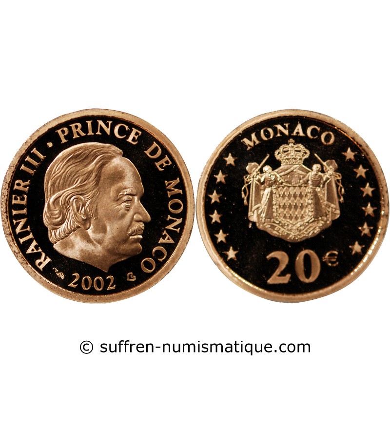 MONACO, RAINIER III - 20 EUROS OR 2002 BE