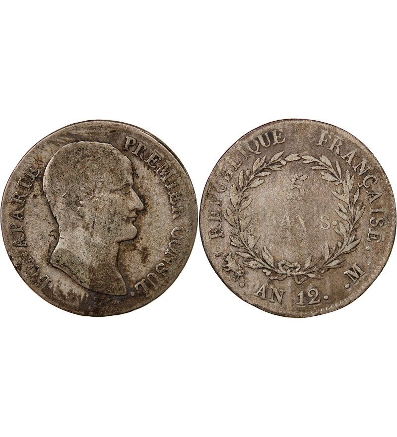 BONAPARTE Ier CONSUL﻿ - 5 FRANCS ARGENT AN 12 M TOULOUSE