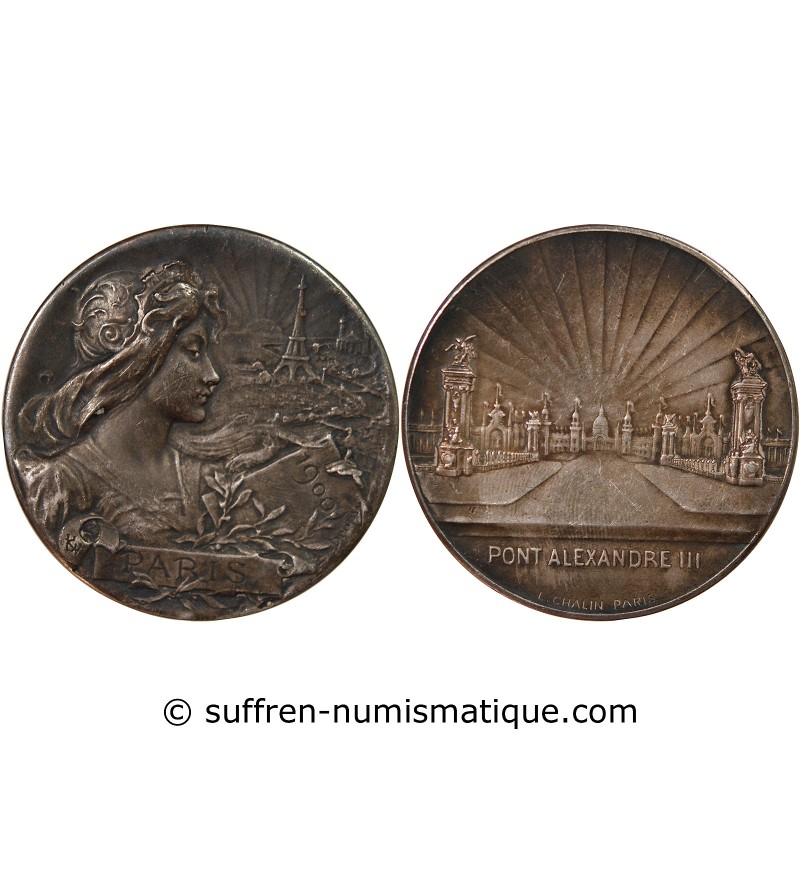 EXPOSITION UNIVERSELLE DE 1900, PONT ALEXANDRE III - MEDAILLE BRONZE ARGENTÉ