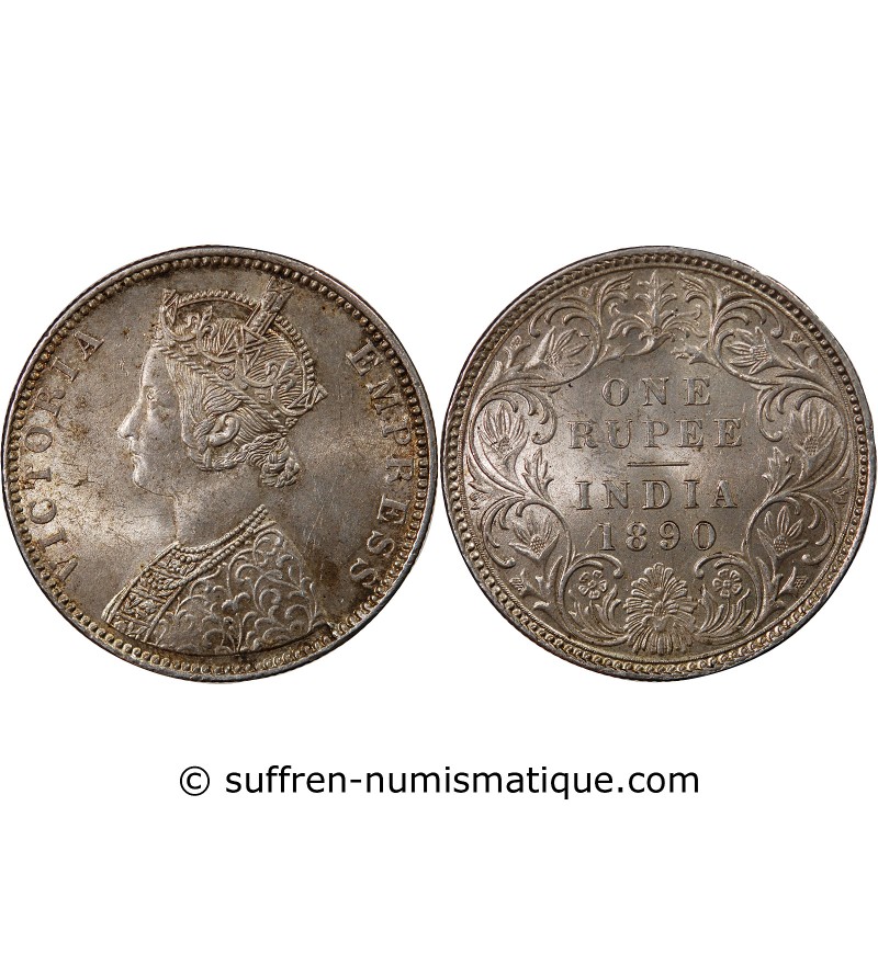 INDE, VICTORIA - 1 RUPEE ARGENT 1890 B BOMBAY