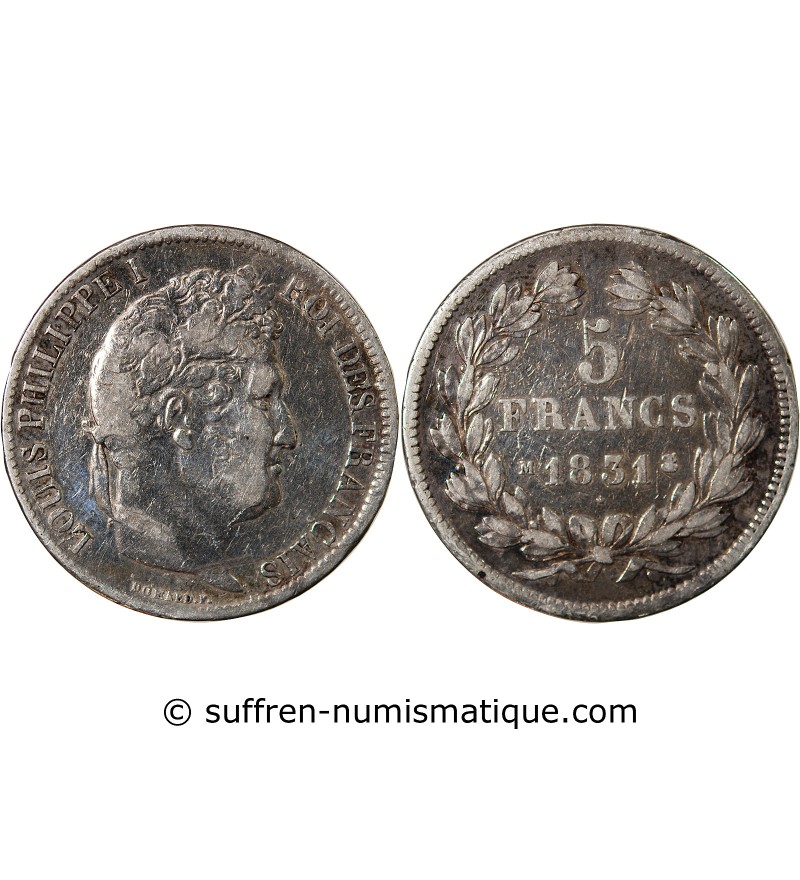 LOUIS PHILIPPE﻿ - 5 FRANCS ARGENT 1831 M TOULOUSE "Type Domard, Tr relief"