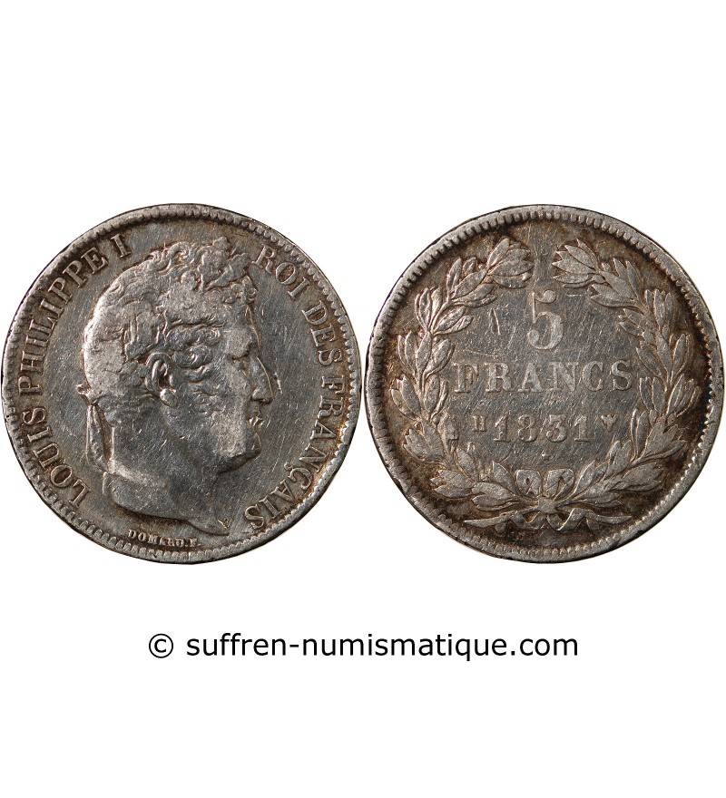 LOUIS PHILIPPE﻿ - 5 FRANCS ARGENT 1831 H LA ROCHELLE  "Type Domard, Tr relief"