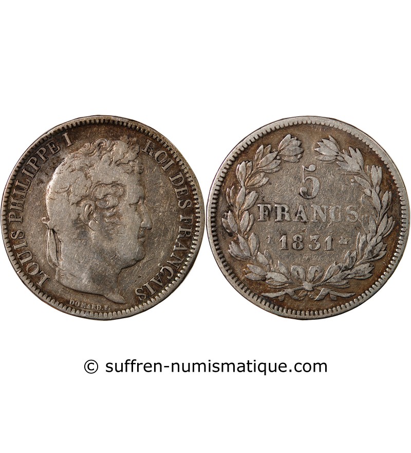 LOUIS PHILIPPE﻿ - 5 FRANCS ARGENT 1831 K BORDEAUX  "Type Domard, Tr relief"