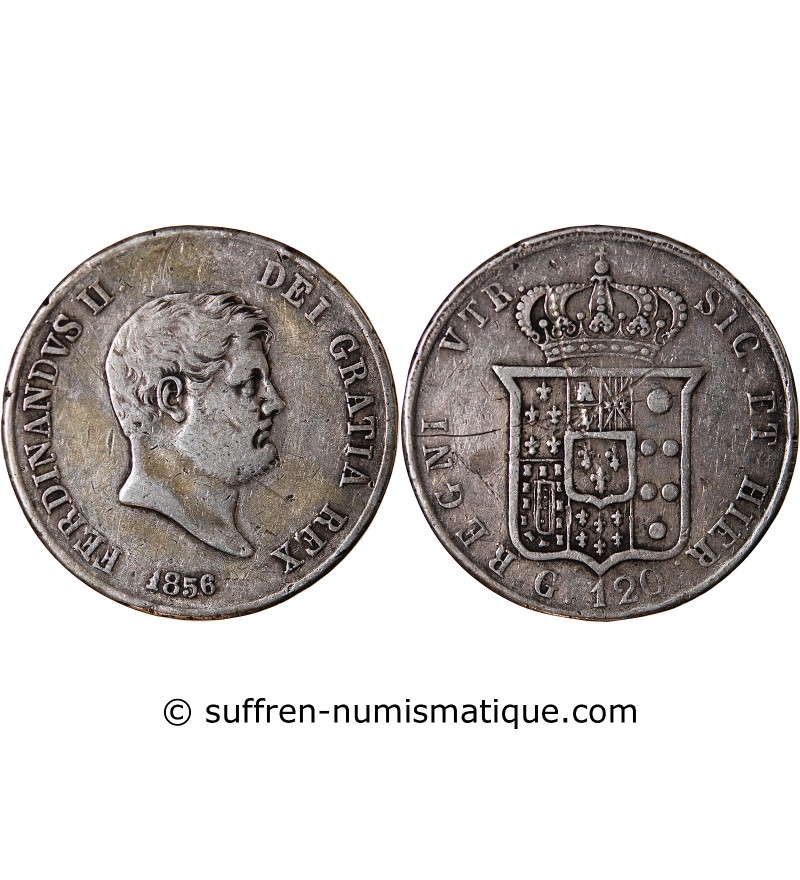 ITALIE, ROYAUME DES DEUX-SICILES, FERDINAND II - 120 GRANA ARGENT 1856