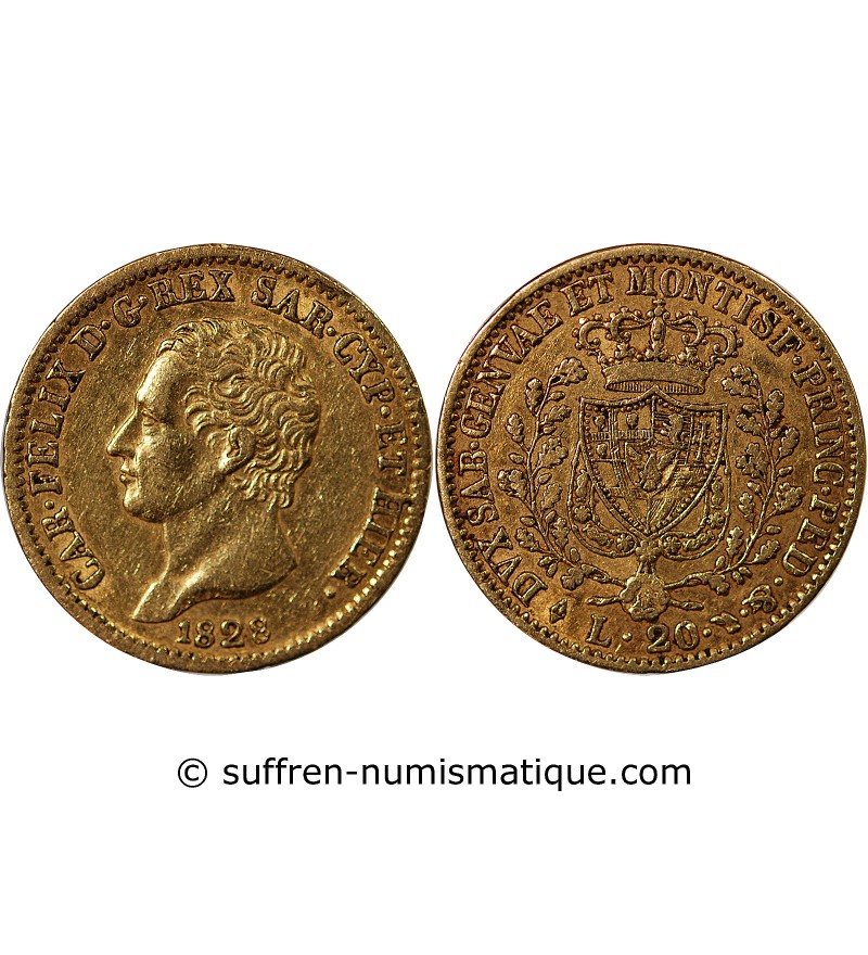 ITALIE, CHARLES FELIX﻿ - 20 LIRE OR 1828 TURIN