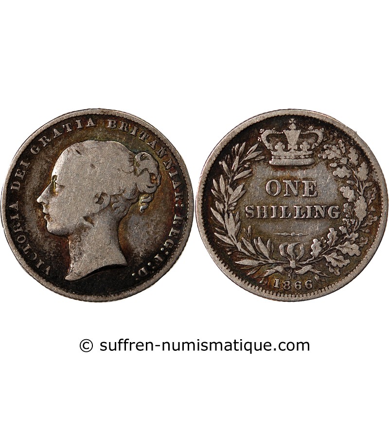 GRANDE-BRETAGNE, VICTORIA - SHILLING ARGENT 1866 DIE 55