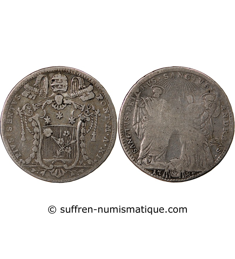 VATICAN, PIE VI - TESTONE ARGENT 1785