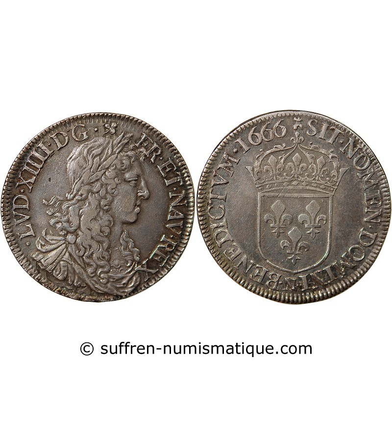 LOUIS XIV - 1/2 ECU ARGENT AU BUSTE JUVENILE 1666 N MONTPELLIER