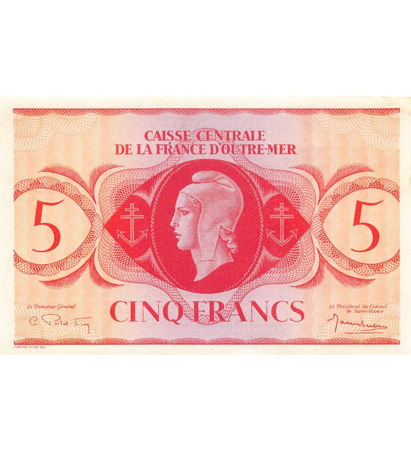 AFRIQUE ÉQUATORIALE FRANCAISE, MARIANNE - 5 FRANCS 1944 SANS SERIE - SUP+