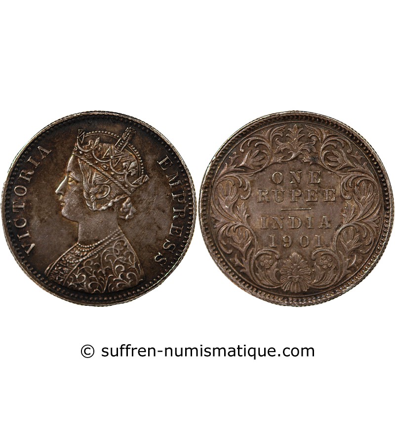 IINDE, VICTORIA - 1 RUPEE ARGENT 1901 C CALCUTTA