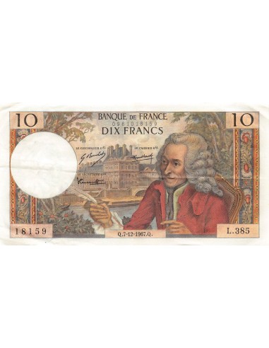 FRANCE, VOLTAIRE - 10 FRANCS 07/12/1967 - SÉRIE L.385 - TTB+