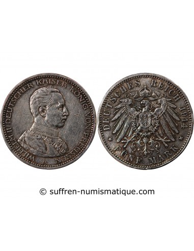 ALLEMAGNE, PRUSSE, WILHELM II - 5 MARK ARGENT 1914 A BERLIN