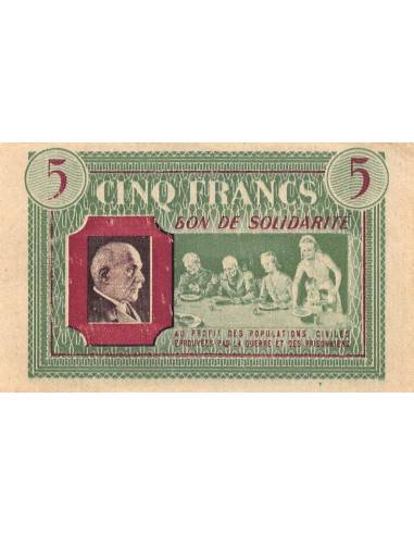 ETAT FRANCAIS, MARECHAL PETAIN - BON DE SOLIDARITE 5 FRANCS 1941 / 1944 - SUP